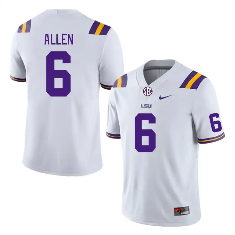 Men's LSU Tigers Jordan Allen #6 White NCAA Football Jersey